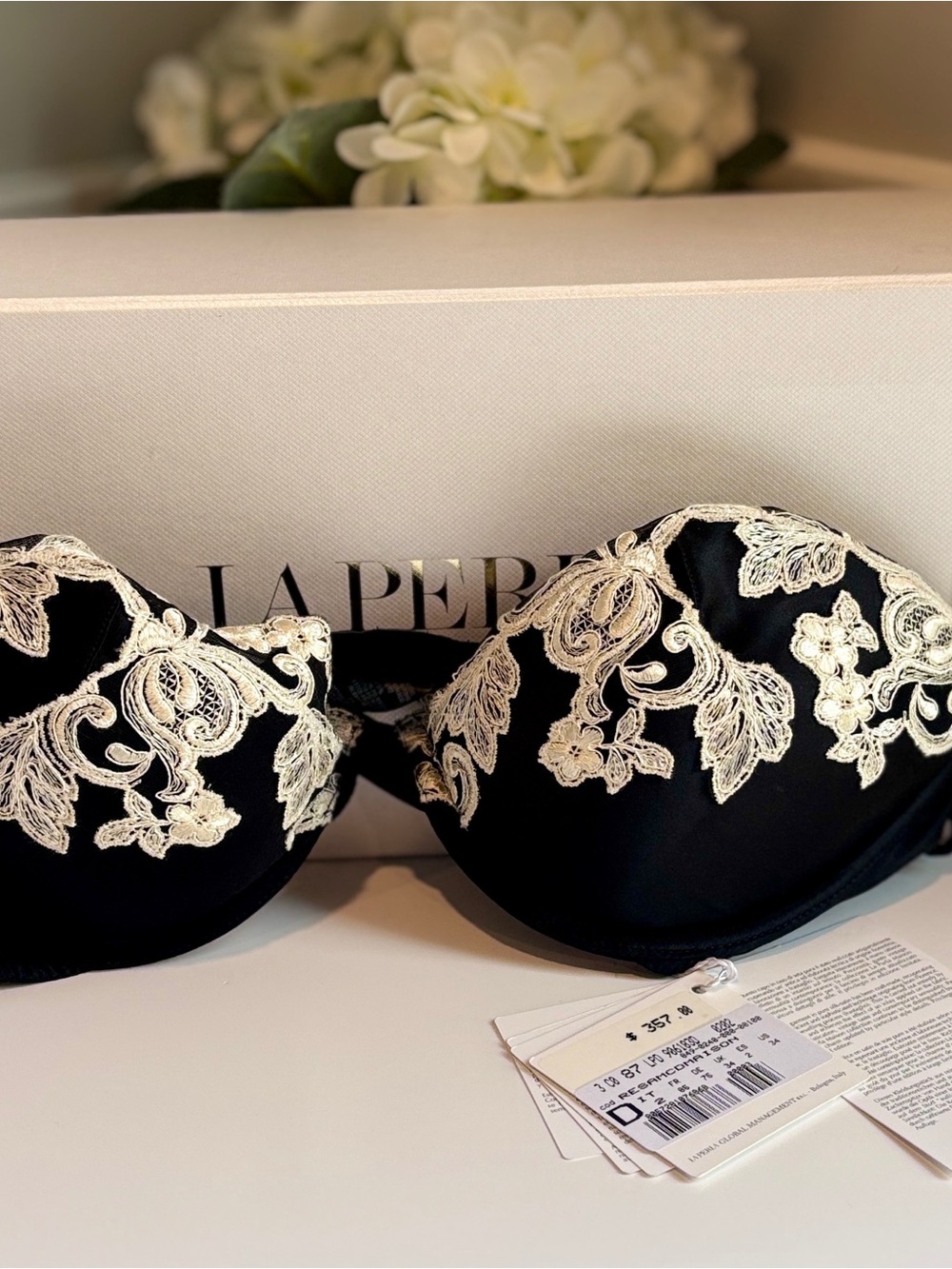 La Perla Black and Ivory Embroidered Underwire Bra